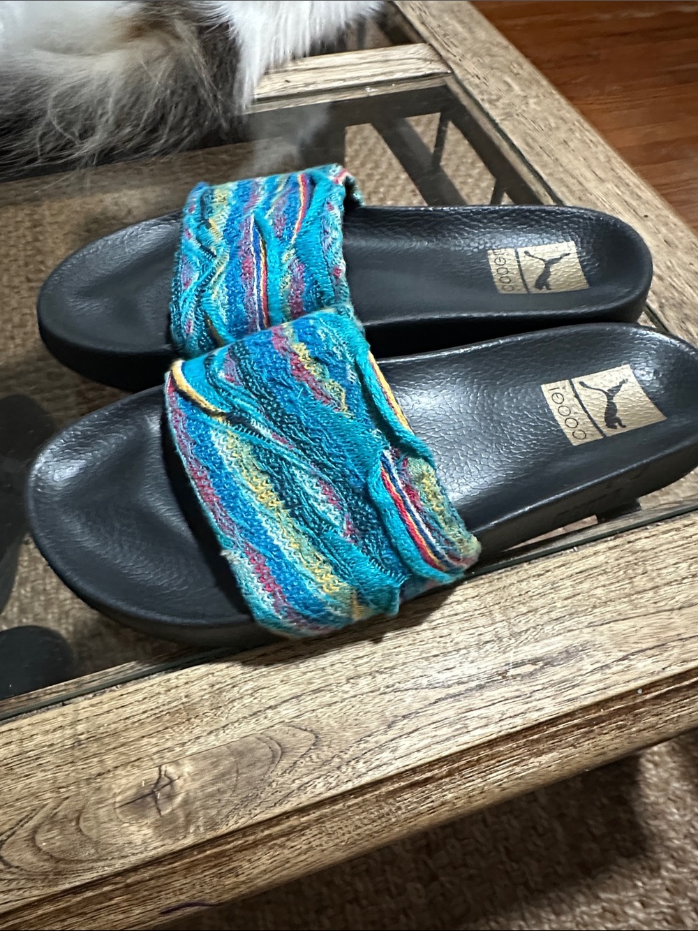 COOGI/Puma Men’s Turquoise Multicolor Woven Slide Sandals with Black Footbed - Picture 3 of 6